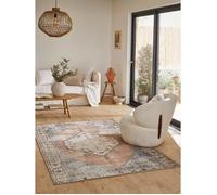 Tapis vintage motif orient effet usé - NAZAR RUGS - 160x230 cm - Bleu pastel et Rose