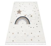 Tapis YOYO EY78 blanc / beige - Nuage Arc-en-ciel points en peluche pour enfants structurelles et sensorielles Franges 160x220 cm