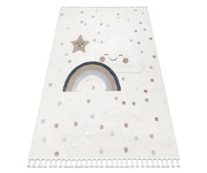 Tapis YOYO EY78 blanc / beige - Nuage Arc-en-ciel points en peluche pour enfants structurelles et sensorielles Franges 140x190 cm
