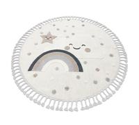 Tapis YOYO EY78 cercle blanc / beige - Nuage Arc-en-ciel points en peluche pour enfants structurelles et sensorielles Franges cercle 120 cm