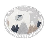 Tapis YOYO EY81 cercle gris / blanc - Ours montagnes pour enfants structurelles et sensorielles Franges cercle 160 cm