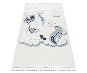 Tapis YOYO GD49 blanc / gris - Licorne en peluche pour enfants structurelles et sensorielles Franges 200x290 cm