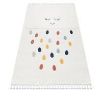 Tapis YOYO GD63 blanc / bleu foncé - Nuage gouttes en peluche pour enfants structurelles et sensorielles Franges 120x170 cm