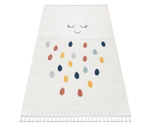 Tapis YOYO GD63 blanc / bleu foncé - Nuage gouttes en peluche pour enfants structurelles et sensorielles Franges 140x190 cm