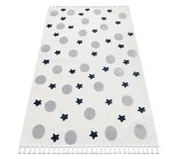 Tapis YOYO GD75 blanc / gris - étoiles cercles en peluche pour enfants structurelles et sensorielles Franges 200x290 cm