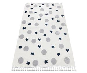 Tapis YOYO GD75 blanc / gris - étoiles cercles en peluche pour enfants structurelles et sensorielles Franges 80x150 cm