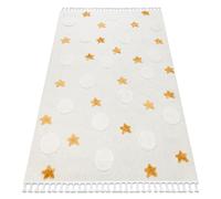 Tapis YOYO GD75 blanc / orange - étoiles cercles en peluche pour enfants structurelles et sensorielles Franges 160x220 cm