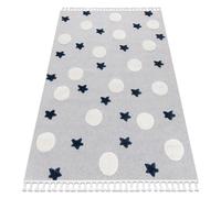 Tapis YOYO GD75 gris / blanc - étoiles cercles en peluche pour enfants structurelles et sensorielles Franges 160x220 cm