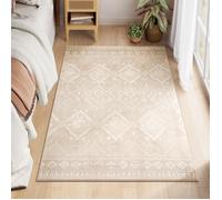 Tapisde salon 120 x 170 cm, Antidérapant, Lavable en Machine, Style Bohème, Beige Cappuccino