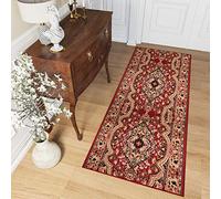 TAPISO Atlas Tapis de Couloir Long Entrée Salon Chambre Bureau Cuisine Design Traditionnel Rouge Beige Noir Motif Médaillon Ornamental Floral Bordure Poil Court Tapis au Mètre 120 x 280 cm
