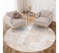 TAPISO Crystal Rond Tapis à Poils Courts Brillant Marron Crème Blanc Rayures Géométrique Effet 3D Salon Chambre à Coucher Design Moderne ÖKO-TEX 100 x 100 cm