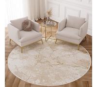 TAPISO Crystal Rond Tapis Poils Courts Moderne Marron Beige Motif Abstrait Effet 3D Brillant Doux Tapis Salon Chambre Descente de Lit Oeko-TEX 240 x 240 cm