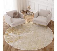 TAPISO Crystal Rond Tapis Poils Courts Moderne Or Beige Motif Abstrait Effet 3D Brillant Doux Tapis Salon Chambre Descente de Lit Oeko-TEX 240 x 240 cm