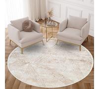 TAPISO Crystal Rond Tapis Salon Floral Court Crème Marron Moderne Design Lignes Estompé Motif Brillant Effet 3D Chambre Couloir ÖKO-TEX 120 x 120 cm