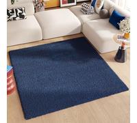TAPISO Essence Carré Tapis Shaggy Poils Longs Moderne Bleu Marine Uni Tapis Salon Chambre Adulte Enfant Descente de Lit Moelleux Super Soft Epais Oeko-TEX 120 x 120 cm