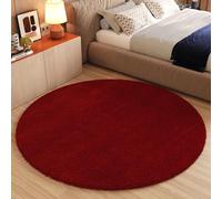 TAPISO Essence Rond Tapis Shaggy Poil Long Moderne Rouge Uni Tapis Salon Chambre Adulte Enfant Descente de Lit Moelleux Super Soft Epais Oeko-TEX 160 x 160 cm