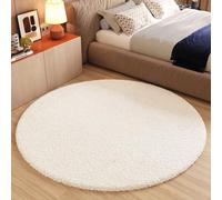 TAPISO Essence Rond Tapis Shaggy Poils Longs Moderne Crème Uni Tapis Salon Chambre Adulte Enfant Descente de Lit Moelleux Super Soft Epais Oeko-TEX 100 x 100 cm