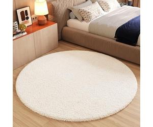 TAPISO Essence Rond Tapis Shaggy Poils Longs Moderne Crème Uni Tapis Salon Chambre Adulte Enfant Descente de Lit Moelleux Super Soft Epais Oeko-TEX 100 x 100 cm