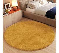 TAPISO Essence Rond Tapis Shaggy Poils Longs Moderne Moutarde Jaune Uni Tapis Salon Chambre Adulte Enfant Descente de Lit Moelleux Super Soft Epais Oeko-TEX 100 x 100 cm