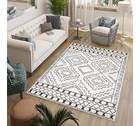 TAPISO Juno Tapis de Salon Chambre Salle à Manger Adulte Bureau Design Moderne Crème Noir Géométrique Motif Ethnique Bordure Poil Court Doux Fin Résistant Confortable 140 x 200 cm