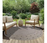 TAPISO Melissa Rond Tapis Extérieur Intérieur Terrasse Balcon Salon Cuisine Moderne Beige Marron Noir Moucheté Bordure Aspect Sisal Résistant aux Intempéries Oeko-TEX 100 x 100 cm