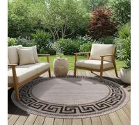 TAPISO Melissa Rond Tapis Extérieur Intérieur Terrasse Balcon Salon Cuisine Moderne Gris Noir Moucheté Bordé Zigzag Aspect Sisal Résistant aux Intempéries Oeko-TEX 140 x 140 cm