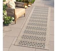 TAPISO Melissa Tapis Couloir Long au Mètre Intérieur Extérieur Tapis de Passage Poils Ras Sisal Tapis Entrée Cuisine Terrasse Balcon Moderne Beige Marron Noir Rayé Oeko-TEX 100 x 200 cm