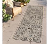 TAPISO Melissa Tapis Couloir Long au Mètre Intérieur Extérieur Tapis de Passage Poils Ras Sisal Tapis Entrée Cuisine Terrasse Balcon Moderne Noir Beige Marron Mosaïque Oeko-TEX 80 x 350 cm