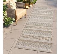 TAPISO Melissa Tapis Couloir Long au Mètre Intérieur Extérieur Tapis de Passage Poils Ras Sisal Tapis Entrée Cuisine Terrasse Balcon Moderne Marron Beige Noir Rayé Oeko-TEX 80 x 400 cm
