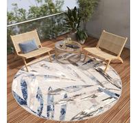 TAPISO Patio Rond Tapis Extérieur Intérieur Terrasse Balcon Jardin d'hiver Cuisine Salon Moderne Bleu Beige Gris Feuilles Aspect 3D Résistant aux Intempéries Oeko-TEX 240 x 240 cm