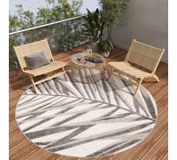 TAPISO Patio Rond Tapis Extérieur Intérieur Terrasse Balcon Jardin d'hiver Cuisine Salon Moderne Gris Marron Feuilles Aspect 3D Résistant aux Intempéries Oeko-TEX 240 x 240 cm