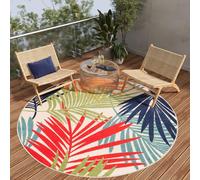 TAPISO Patio Rond Tapis Extérieur Intérieur Terrasse Balcon Jardin d'hiver Cuisine Salon Moderne Multicolore Feuilles Aspect 3D Résistant aux Intempéries Oeko-TEX 100 x 100 cm