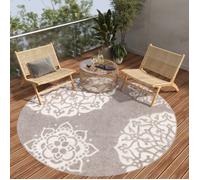 TAPISO Patio Rond Tapis Extérieur Intérieur Terrasse Jardin Salon Cuisine Moderne Gris Beige Floral 3D Résistant OEKO-TEX 240x240