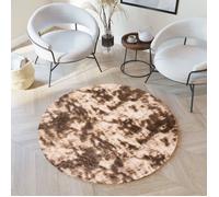 TAPISO Silk Dyed Rond Tapis Salon Moderne Marron Moucheté Antidérapant Shaggy Doux 130x130 cm
