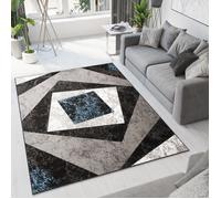TAPISO Tapis Salon Poil Court DREAM Bleu Gris Noir Carreau 140 x 200 cm 100% Polypropylène Intérieur