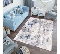 TAPISO Tapis Salon Poils Ras Sky Gris Crème Bleu Vintage Polyester Intérieur 200x300 cm