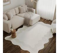 TAPISO Terra Tapis pour Salon et Chambre, Tapis à Poils Courts à Forme ondulée irrégulière, Effet 3D, crème Beige Blanc, Moderne, Facile à Nettoyer, certifié Oeko-TEX 250 x 350 cm