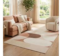 TAPISO Wisp Tapis de Salon Moderne - Motif Abstrait Géométrique Crème et Brun Poils Courts Doux et Résistant Facile à Nettoyer Résistant aux Taches 250 x 350 cm