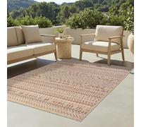 TAPISO Yucana Tapis d'Extérieur Tissage Plat Robuste Résistant aux Rayons UV Imperméable Tapis Intérieur & Extérieur Balcon Terrasse Jardin Marron Beige Rouge Flèches Symboles Moderne 140 x 200 cm