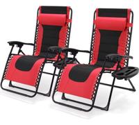 Tapissé Zero Gravity Lounge Chair Valora - Chaises de jardin - Ligbed - Pour terrasse et jardin - Fauteuil pliable avec appuie-tête réglable et porte-gobelet - Supporte jusqu'à 160 kg - 2 pièces - Rou