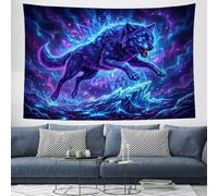 Tapisserie 150X100 Cm Animaux Sauvages Fantastiques Grande Tenture Murale Bleu Foncé | Tapisserie Murale Tissu Microfibre 3D Loup Mystérieux Et Magique Decoration Art Pour Maison Salon Chambre