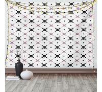 Tapisserie ABAKUHAUS Crâne, os noirs girly, salon chambre à coucher maison Tapisserie en satin soyeux, 200 x 150 cm, rose pâle blanc noir
