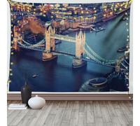 Tapisserie ABAKUHAUS London, vendanges - fleuve britannique Grande-Bretagne, salon chambre à coucher maison tapisserie en satin soyeux, 200 x 150 cm, multicolore