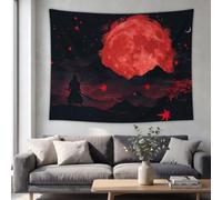 Tapisserie Anime Ninja Sombre Lune Tapisseries murales | Rouge Noir Poster Mural pour Maison Salon Chambre Dortoir 150x130 cm