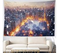 Tapisserie Architecture urbaine la nuit 180x235 cm Tenture Murale New York pour Chambre à Coucher, Décoration Salon, Dortoir, Appartement et Mur Intérieur