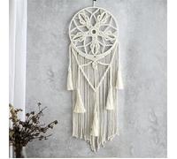 Tapisserie attrape-rêves en macramé, coton tissé à la main, Art bohème avec pompon, ornement artisanal, 12x32 pouces, Beige