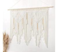 Tapisserie bohème, grand tapis en macramé, tissé à la main aux Pays-Bas, perles en bois, décoration murale esthétique, rideaux pour le salon et la chambre à coucher, 115 x 97,5 cm, tapis en perles de 