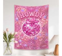 Tapisserie boule disco fantaisie, chapeau de cowboy rétro, étoiles, pêche d'été, petite tapisserie pour dortoir, chambre à coucher, appartement, tenture murale, 76,2 x 101,6 cm