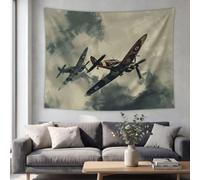 Tapisserie Classique Spitfire Peint Avion Militaire Tenture Murale | Kaki Pour Chambre à Coucher Salon Dortoir Tapisserie Décorative 230x175 cm
