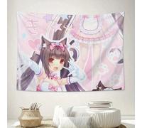 Tapisserie de fille de chat de femme de chambre d'anime - Ornée de papier peint japonais rose doux, avec des motifs de chat mignons, convient pour être accroché dans le salon, la chambre à coucher et 